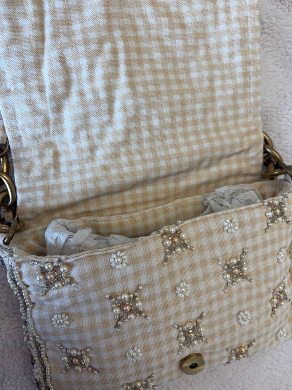 Zara Beaded Cream Plaid Shoulder Bag - Picture 5 of 6